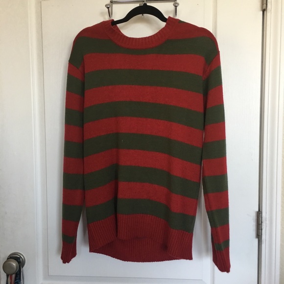 red and green striped sweater